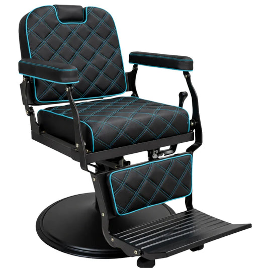 Karma Paddington Barber Chair - Black With Turquoise Blue Stitching